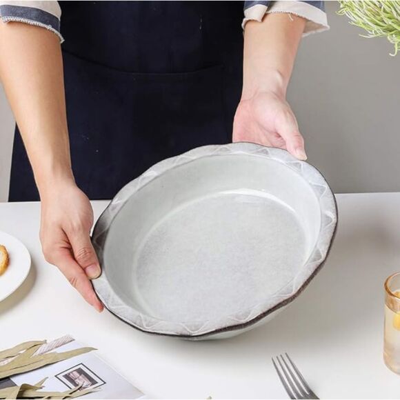 KOOV 10" Ceramic Pie Dish Round Baking Pan Reactive Glaze Variable Grey Kitchen - Picture 2 of 6